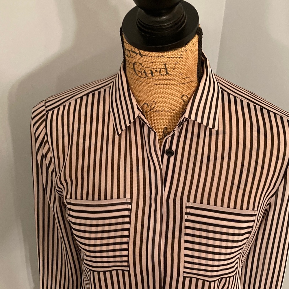 LOFT Petites Sheer Striped Button-Up Blouse Women Size SP - Picture 2 of 12